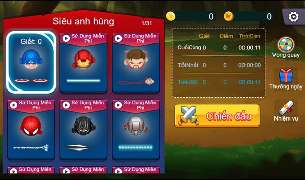 Chơi game Trận chiến Siêu anh hùng - GameVui