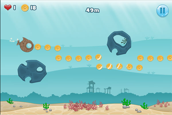 Bấm chuột để tàu ngầm tránh va vào đá