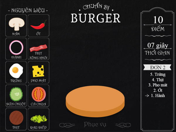 Màn hình chơi game Burger tốc độ