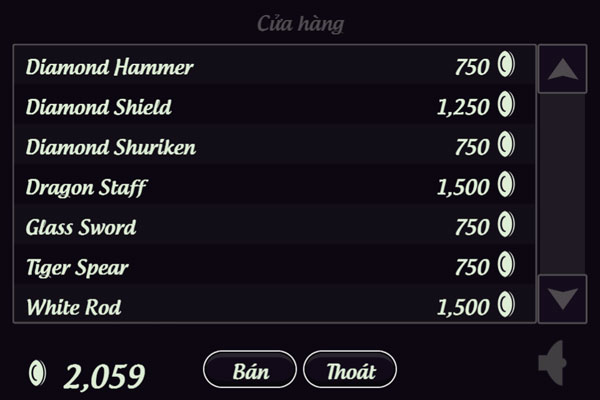 Shop đồ trong Kiếm báu Lava