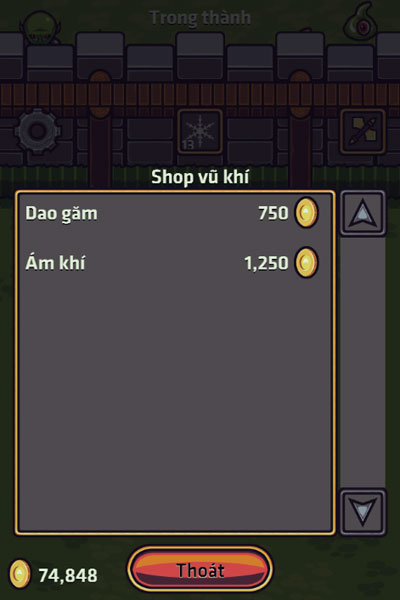 Shop vũ khí trong Trấn thủ thành trì