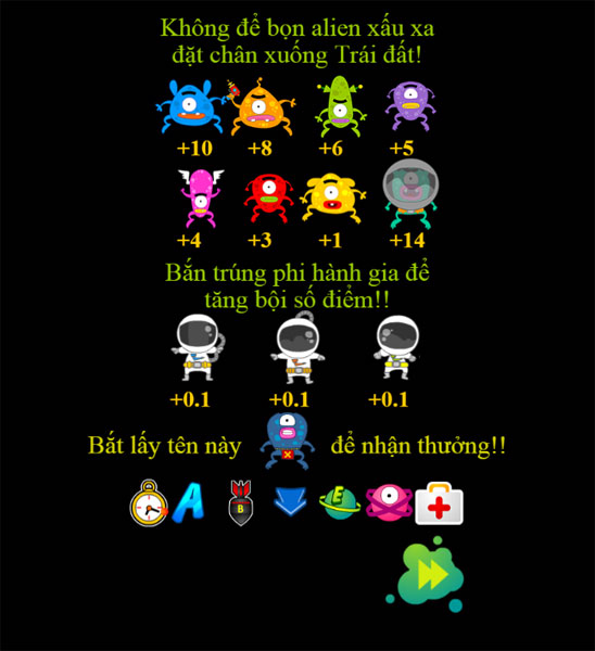 Nhiệm vụ của game Đánh bại Alien