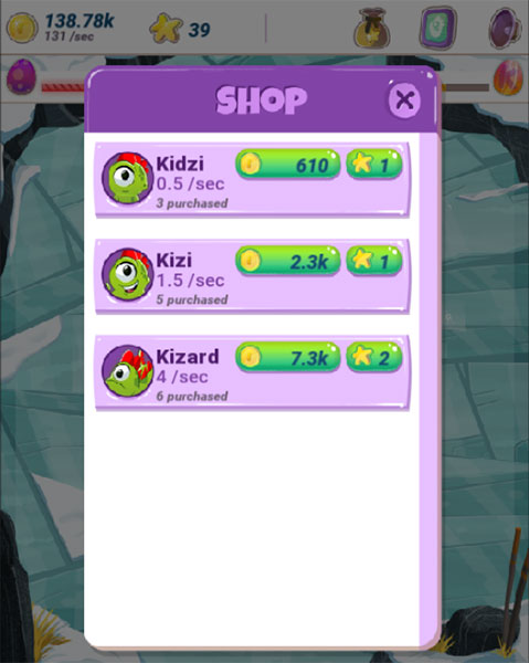 Mua sắm những loại rồng Kizi mới trong game Nuôi rồng