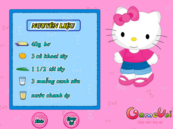 Nguyên liệu để Hello Kitty nấu súp