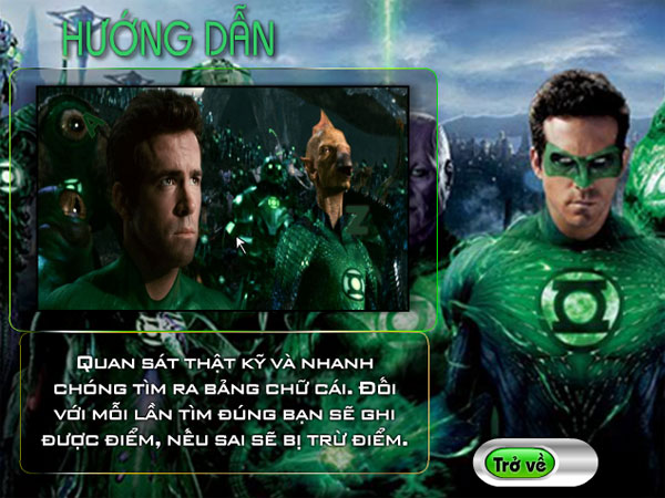 Hướng dẫn chơi Siêu nhân xanh tìm chữ