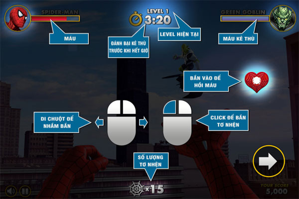 Hướng dẫn chơi game Spiderman hành động