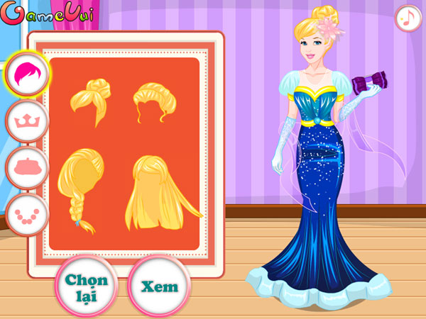 Chọn kiểu tóc  trong game Cinderella thiết kế váy
