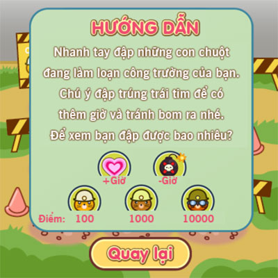 Cách chơi Nhanh tay đập
chuột