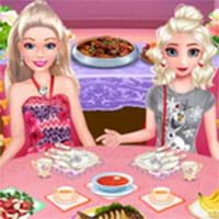 Barbie và Elsa ăn buffet