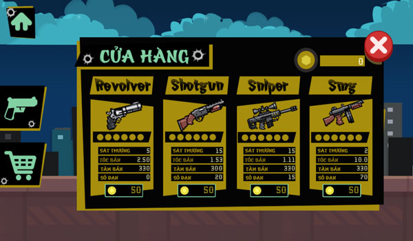Shop mua súng trong game Người que cướp nhà băng