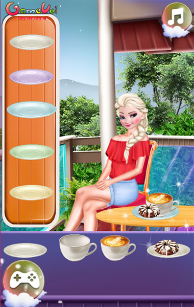 Chuẩn bị tách cà phê và bánh ngọt cho Elsa