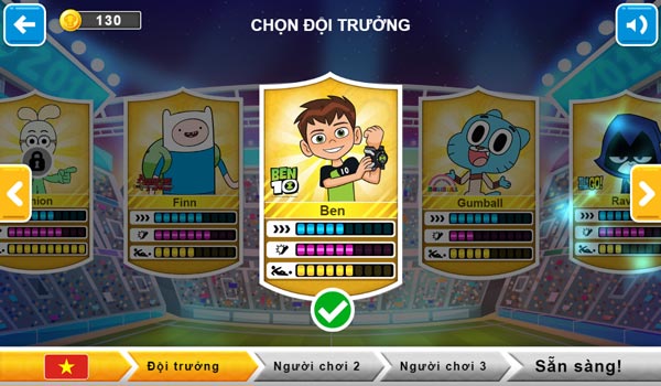 Chọn nhân vật cho đội bóng, gồm 3 cầu thủ