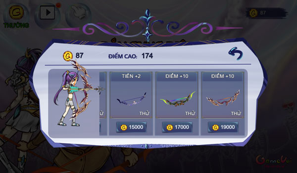 Mở khóa nhân vật, cung tên trong Shop cửa hàng