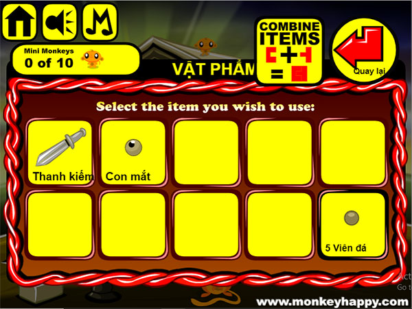 Các vật phẩm thu thập được