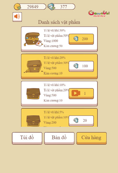 Mua vũ khí, vật phẩm tăng sức mạnh