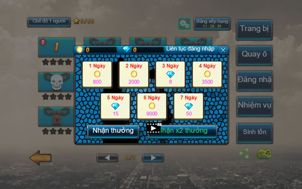 Phần thưởng đăng nhập login GameVui