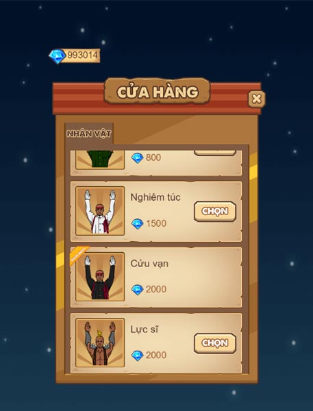Skin nhân vật trong Shop cửa hàng