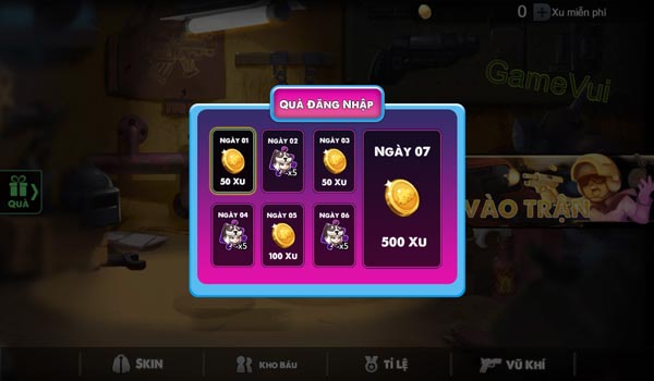 Quà đăng nhập game bắn súng sinh tồn Pubg