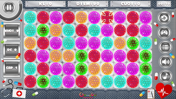 Xếp 3 con virus cùng màu với nhau