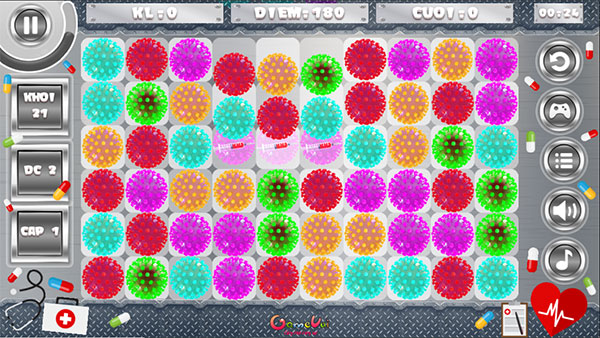 Xếp 3 con virus cùng màu với nhau