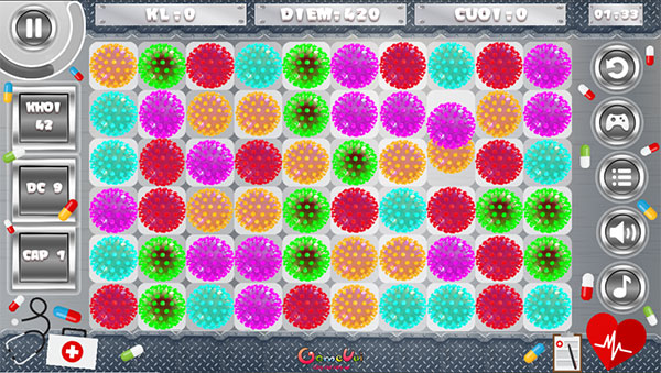 Xếp 3 con virus cùng màu với nhau