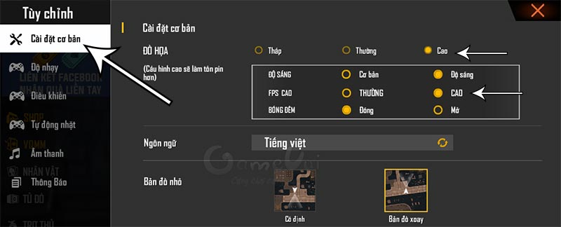 chỉnh đồ họa Free Fire cao