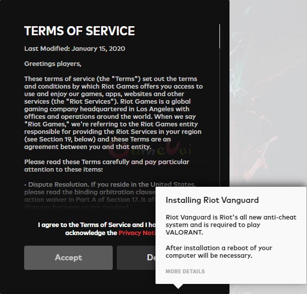 Cài đặt Riot Vanguard