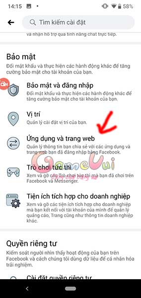Chọn ứng dụng và trang web
