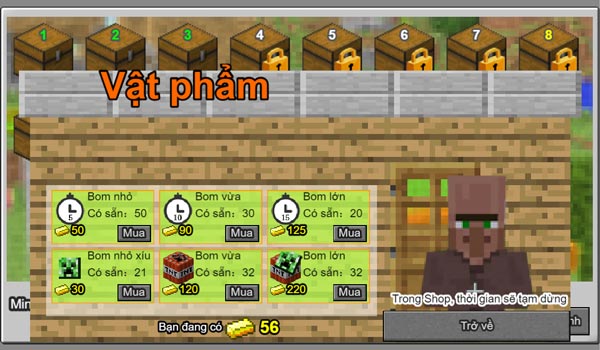 Các vật phẩm Minecraft trong Shop cửa hàng