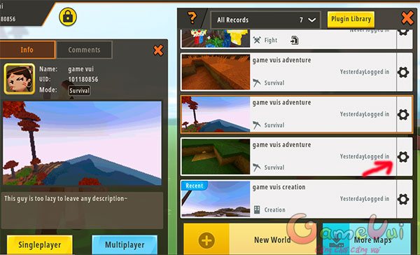 Click biểu tượng bánh răng cưa