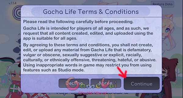 Đồng ý điều khoản trò chơi