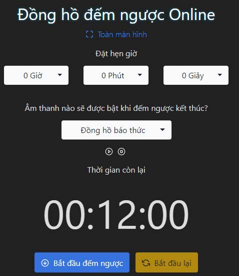 Sử dụng Đồng hồ đếm ngược Online