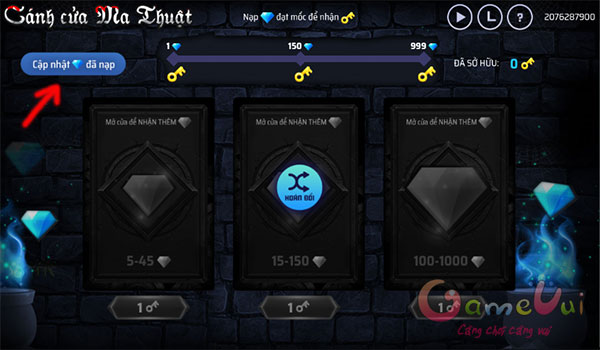 Cập nhật kim cương đã nạp