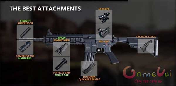 Lắp đầy đủ phụ kiện vào súng