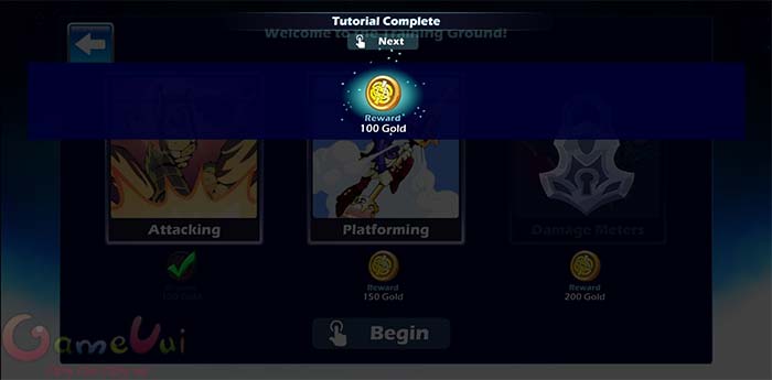 Nhận thưởng vàng khi hoàn thành Tutorial