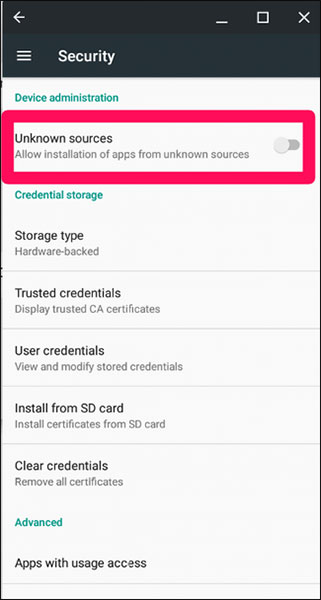 Kích hoạt Unknown Sources