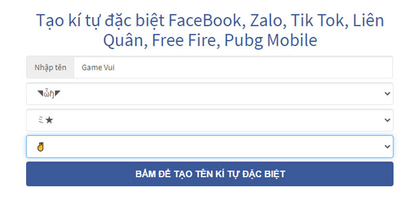 Nhập kí tự muốn đặt tên nick game