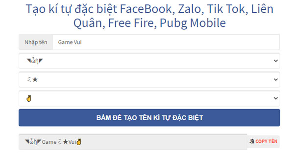 Sau khi GameVui tạo kí tự đặc biệt, các bạn hãy Copy