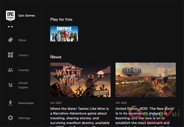 Giao diện chính Epic Store Games