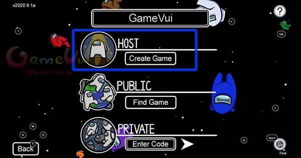 Đặt tên nhân vật và bấm Create Game trong phần HOST