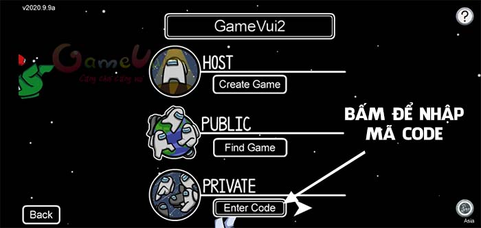 Chọn phần Enter Code để nhập mã của phòng Host