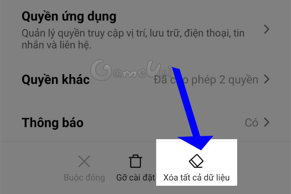 Chọn Xóa tất cả dữ liệu