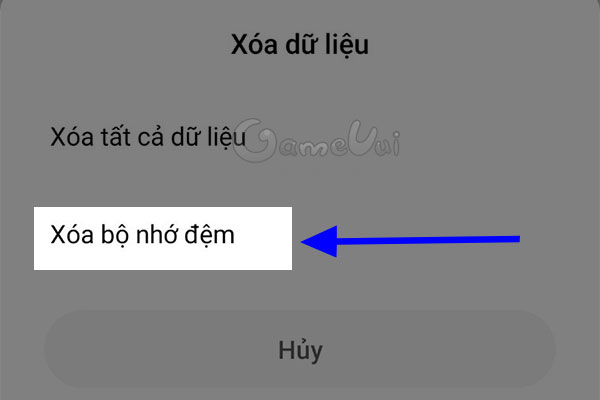 Chọn Xóa bộ nhớ đệm