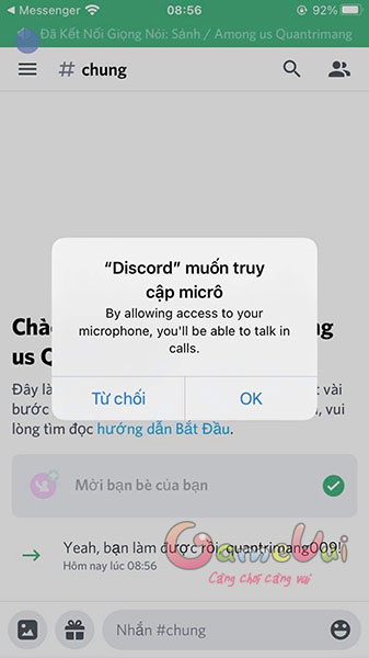Cho phép discord truy cập mic
