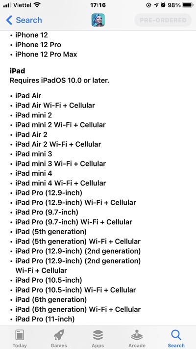 Các mẫu iPhone và iPad