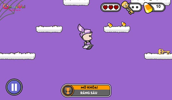 Điều khiển cô bé di chuyển thu thập thật nhiều cây kẹo và chìa khóa mở hòm