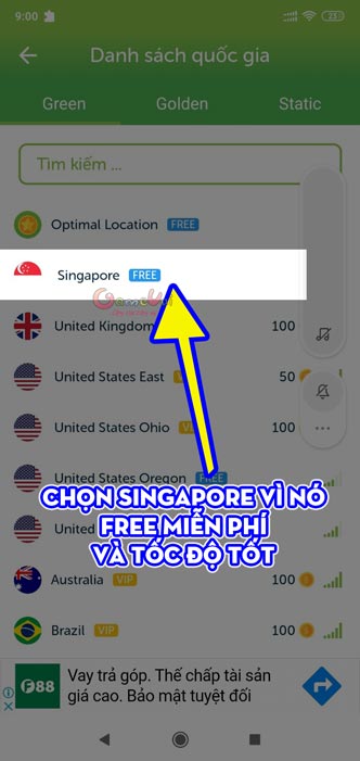 Chọn server Singapore VPN