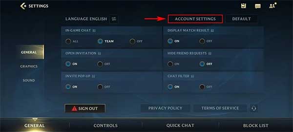 Chọn Account Settings