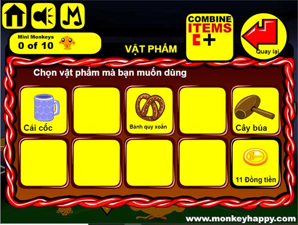 Các vật phẩm đã thu thập được