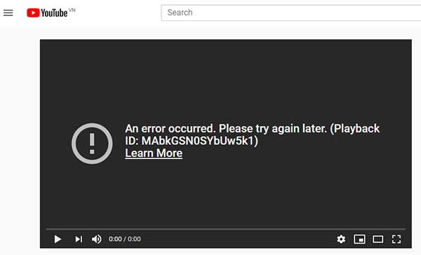 Thông báo lỗi youtube